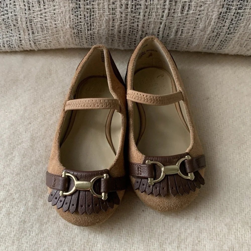Janie and Jack SUEDE BRIDLE BIT BALLET FLAT‎ size 6 suede tan brown dressy